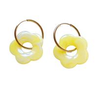 MAJALE - Boucles d'oreilles créoles en acier inoxydable doré avec fleur bleue, verte et blanche - Fermeture Congo - Finition bain or 18 carats