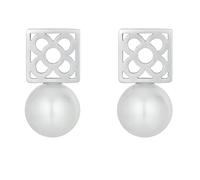 MAJALE - Boucles d'oreilles perle blanche 8 mm avec filigrane Panot de Barcelone | Souvenir de Barcelone | Acier inoxydable doré ou argenté | Type vous et moi | Fermoir papillon | Élégantes