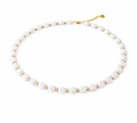 MAJALE Collier de perles synthétiques nacrées - Forme pièce de monnaie plate avec boules dorées - Collier ras du cou réglable pour femme, acier inoxydable, résistant à l'eau, style minimaliste et