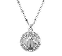 MAJALE Collier médaille de Saint Benoît plaqué argent ou or - Amulettes de protection - Livré dans une boîte - Spirituel - Médaille religieuse homme et femme