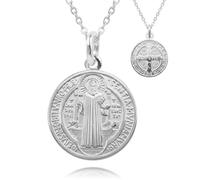 MAJALE Collier médaille de Saint Benoît plaqué argent ou or - Amulettes de protection - Livré dans une boîte - Spirituel - Médaille religieuse homme et femme