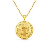 MAJALE Collier médaille de Saint Benoît plaqué argent ou or - Amulettes de protection - Livré dans une boîte - Spirituel - Médaille religieuse homme et femme, Talla única, Acier inoxydable
