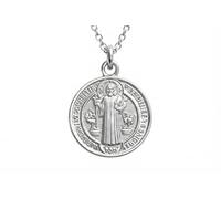 MAJALE Collier médaille de Saint Benoît plaqué argent ou or - Amulettes de protection - Livré dans une boîte - Spirituel - Médaille religieuse homme et femme, Talla única, Acier inoxydable
