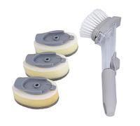 Majatou Distributeur de Savon, Brosse à Vaisselle avec Poignée, 3 Têtes | Distributeur de Savon à Bouton-poussoir, Brosse en Nylon PP, 3 éponges (douces/dures), sanss BP A, Anneau de Suspension,