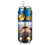 MAJEQZGY Roblox Bouteille d'eau en acier inoxydable 500 ml Bouteilles de sport pliables en acier inoxydable avec paille Gobelet réutilisable pour les voyages, le sport (monde spatial)