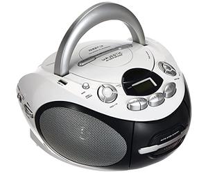 Majestic AH 2387R MP3 USB - Box Portable avec Lecteur CD/MP3, entrée USB, enregistreur Cassette et Prise Casque, Blanc