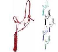 Majestic Ally 1/4 pouce de corde 4 nœuds licol de dressage en polyester rigide avec longe assortie de 3 m pour chevaux - complet (rouge, plein)