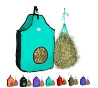 Majestic Ally 1200D Sac fourre-tout pour mangeoire à foin pour chevaux, moutons avec bordure réfléchissante, réduit les déchets, livré avec filet à foin de 91,4 cm (turquoise)