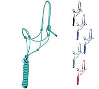 Majestic Ally Licol d'entraînement Rigide en Polyester de 0,6 cm à 4 nœuds avec Laisse Assortie de 3 m pour Chevaux - Full (Turquoise, Plein)