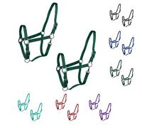 Majestic Ally Lot de 2 licol réglables pour chevaux - Menton et couronne réglables - Mousqueton cousu - Matériel robuste finition or rose ou nickel noir - complet (vert chasseur, taille complète)