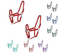 Majestic Ally Lot de 2 licol réglables pour chevaux - Menton et couronne réglables - Mousqueton cousu - Matériel robuste finition or rose ou nickel noir - Complet (rouge, complet)