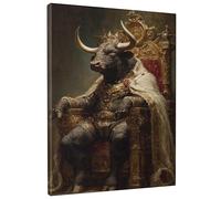 Majestic Bull King Toile murale - Portrait d'animaux noir et doré - Décoration d'intérieur classique pour salon, chambre à coucher, bureau - 25,4 x 30,5 cm