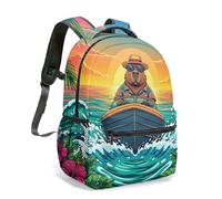 Majestic Capybara avec lunettes de soleil sur feuille de lotus par Majestic Waterfall & Colibri 40,6 cm Vivid 3D Impression graphique 3D Sac à dos pour enfants Sac à dos pour école Jungle Tropical