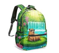 Majestic Capybara avec lunettes de soleil sur feuille de lotus par Majestic Waterfall & Colibri 40,6 cm Vivid 3D Impression graphique 3D Sac à dos pour enfants Sac à dos pour école Jungle Tropical