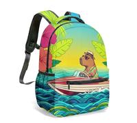 Majestic Capybara avec lunettes de soleil sur feuille de lotus par Majestic Waterfall & Colibri 40,6 cm Vivid 3D Impression graphique 3D Sac à dos pour enfants Sac à dos pour école Jungle Tropical