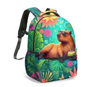 Majestic Capybara avec lunettes de soleil sur feuille de lotus par Majestic Waterfall & Colibri 40,6 cm Vivid 3D Impression graphique 3D Sac à dos pour enfants Sac à dos pour école Jungle Tropical