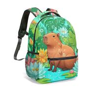 Majestic Capybara avec lunettes de soleil sur feuille de lotus par Majestic Waterfall & Colibri 40,6 cm Vivid 3D Impression graphique 3D Sac à dos pour enfants Sac à dos pour école Jungle Tropical