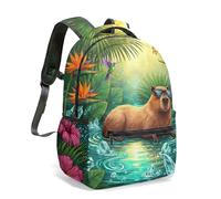 Majestic Capybara avec lunettes de soleil sur feuille de lotus par Majestic Waterfall & Colibri 40,6 cm Vivid 3D Impression graphique 3D Sac à dos pour enfants Sac à dos pour école Jungle Tropical