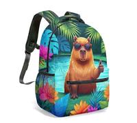 Majestic Capybara avec lunettes de soleil sur feuille de lotus par Majestic Waterfall & Colibri 40,6 cm Vivid 3D Impression graphique 3D Sac à dos pour enfants Sac à dos pour école Jungle Tropical