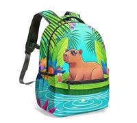 Majestic Capybara avec lunettes de soleil sur feuille de lotus par Majestic Waterfall & Colibri 40,6 cm Vivid 3D Impression graphique 3D Sac à dos pour enfants Sac à dos pour école Jungle Tropical