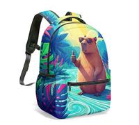 Majestic Capybara avec lunettes de soleil sur feuille de lotus par Majestic Waterfall & Colibri 40,6 cm Vivid 3D Impression graphique 3D Sac à dos pour enfants Sac à dos pour école Jungle Tropical