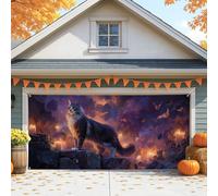 Majestic Cat - Housse de porte de garage - Forêt enchantée violette - Décoration de porte de garage - Décoration d'intérieur et d'extérieur pour Halloween - 397 x 180 cm