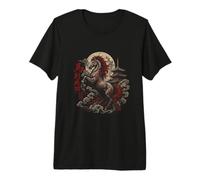 Majestic Cheval se Levant avec Lune et pagode T-Shirt Haut de Gamme