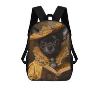 Majestic Chihuahua in Yellow And Gold Renaissance Chihuahua Sac À Dos Scolaire Imprimé En 3D, Sac À Dos Décontracté Pour Enfants, Sac D'école Imprimé En 3D Pour Garçons, Primaire Et Collège 17inch