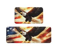 Majestic Eagles Soar Above The Banner Lot de 2 tapis de cuisine antidérapants en bois pour la maison et le bureau