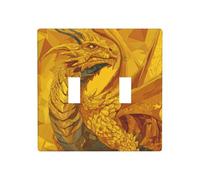 Majestic Golden Dragon Géométrique Double Gang Plaque Murale Interrupteur Décor Taille Standard - 11,4 x 11,4 cm