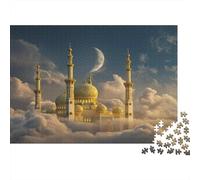 Majestic Golden Mosquée 1000 Pièces Puzzle pour Adultes Mosquée Puzzle De Qualité Supérieure Cadeau Amusement Décor À La Maison Aide À La Relaxation Collection Photo d'art 1000pcs (75x50cm)