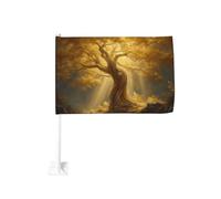 Majestic Golden Tree Drapeau mystique de voiture avec clip pour fenêtre extérieure 30 x 45 cm Double face Décoration de voiture