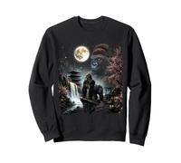 Majestic Gorilla Under Full Moon Japonais Sakura Waterfall Sweatshirt