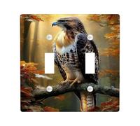 Majestic Hawk Plaques de protection pour interrupteur, décoration de faune d'automne marron et dorée pour décoration d'intérieur, plaques murales en thermoplastique, taille standard à double bascule
