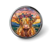 Majestic Highland Broche ronde en forme de couronne de vache pour homme et femme