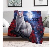 Majestic-Kitsune-Under-Full-Moon Pour Déco D'Hiver, Plaid Doux 40"x50" | Plaid imprimé 280 g pour les soirées télé ; doux et simple à utiliser au quotidien ; pratique pour famille, amis et maison.