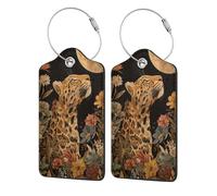 Majestic Leopard in The Night Sky Lot de 2 étiquettes de bagage en cuir avec rabat d'intimité et boucle en métal pour homme et femme