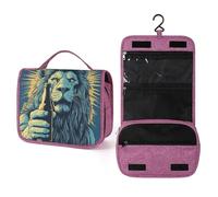 Majestic Lion tenant une bouteille de bière Trousse de toilette de voyage pour femme, organisateur de maquillage à suspendre avec crochet pour shampooing