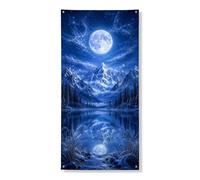 Majestic Mountain Bannière décorative pour porte d'entrée, paysage bleu enchanté, décoration de porte d'entrée, intérieur ou extérieur, toile de fond de vacances d'hiver, 91,4 x 183 cm
