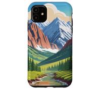 Majestic Mountain Valley Art Snowy Peaks Pine Tree Stream Coque pour iPhone 11