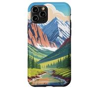 Majestic Mountain Valley Art Snowy Peaks Pine Tree Stream Coque pour iPhone 11 Pro