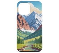 Majestic Mountain Valley Art Snowy Peaks Pine Tree Stream Coque pour iPhone 13 Pro Max