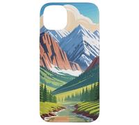 Majestic Mountain Valley Art Snowy Peaks Pine Tree Stream Coque pour iPhone 14 Plus