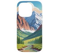 Majestic Mountain Valley Art Snowy Peaks Pine Tree Stream Coque pour iPhone 14 Pro