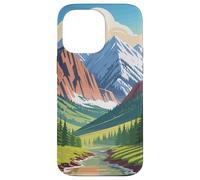 Majestic Mountain Valley Art Snowy Peaks Pine Tree Stream Coque pour iPhone 14 Pro Max