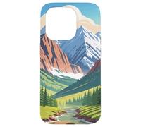 Majestic Mountain Valley Art Snowy Peaks Pine Tree Stream Coque pour iPhone 15 Pro