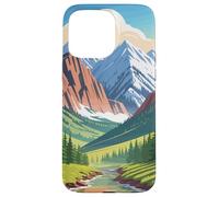 Majestic Mountain Valley Art Snowy Peaks Pine Tree Stream Coque pour iPhone 15 Pro Max