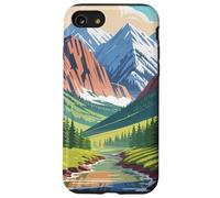 Majestic Mountain Valley Art Snowy Peaks Pine Tree Stream Coque pour iPhone SE (2020) / 7/8
