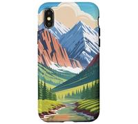 Majestic Mountain Valley Art Snowy Peaks Pine Tree Stream Coque pour iPhone X/XS