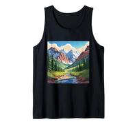 Majestic Mountain Valley Art Snowy Peaks Pine Tree Stream Débardeur